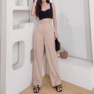 🔥SALE🔥 New City Straight High Rise Tailored Pants Casual Look in Beige